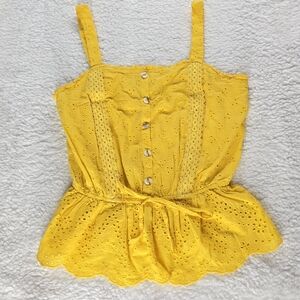 Sweet Wanderer Yellow Eyelet Button-Up Blouse